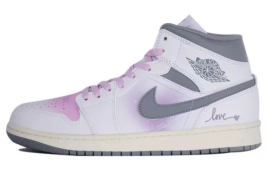 Кроссовки Air Jordan 1 Vintage Basketball Shoes Men High-top White/purple, светло-серый