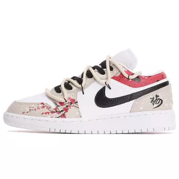 Кроссовки Air Jordan 1 Vintage Basketball Shoes Women's Low-top Beige/Red, бежевый/красный