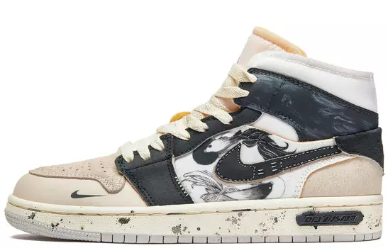 Кроссовки Air Jordan 1 Vintage Basketball Shoes Women's High-top Beige/Black, цвет Off White