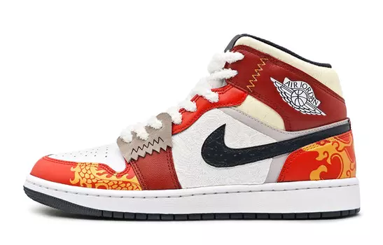 Кроссовки Air Jordan 1 Vintage Basketball Shoes Women's Mid-top Black/white/yellow, темно-красный