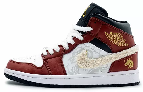 Кроссовки Air Jordan 1 Vintage Basketball Shoes Men High-top Red Black, темно-красный