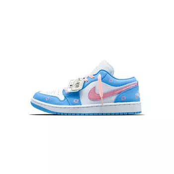 Кроссовки Air Jordan 1 Vintage Basketball Shoes Women's Low-top Pink/White/Blue, розовый