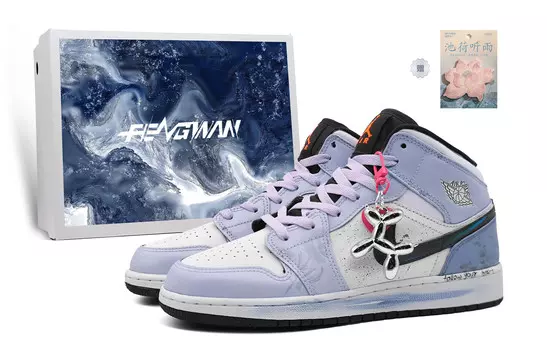 Кроссовки Air Jordan 1 Vintage Basketball Shoes Women's Mid-top White/Purple, фиолетовый
