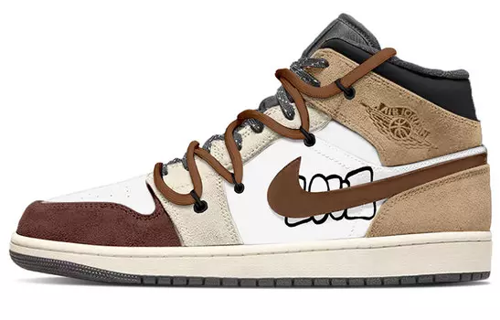 Кроссовки Air Jordan 1 Vintage Basketball Shoes Women's Mid-top Beige, черный