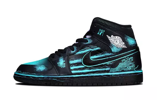 Кроссовки Air Jordan 1 Vintage Basketball Shoes Men Mid-top Blue, черный