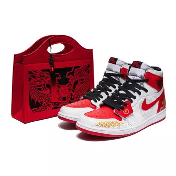 Кроссовки Air Jordan 1 Vintage Basketball Women's High-Top, белый/красный/золотой