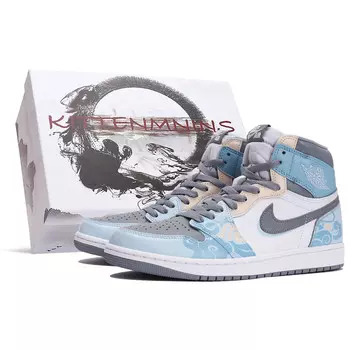 Кроссовки Air JORDAN 1 Vintage Basketball Women's High-Top, голубой/серый/белый