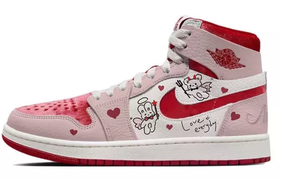 Кроссовки Air JORDAN 1 Vintage Basketball Women's High-Top, белый/красный/розовый