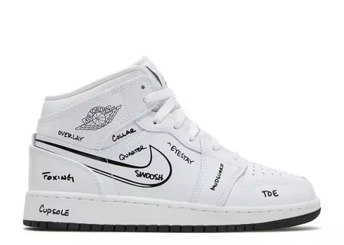 Кроссовки Air Jordan Air Jordan 1 Mid Gs 'Schematic', белый