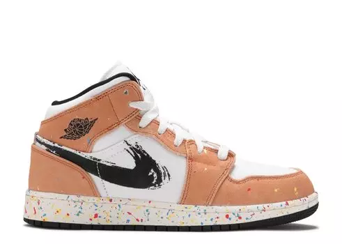Кроссовки Air Jordan Air Jordan 1 Mid Se Gs 'Brushstroke Paint Splatter', белый
