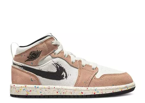 Кроссовки Air Jordan Air Jordan 1 Mid Se Ps 'Brushstroke Paint Splatter', белый