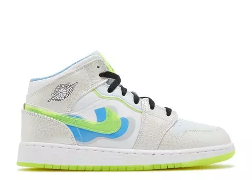 Кроссовки Air Jordan Air Jordan 1 Mid Se Gs 'Warped Swoosh', белый