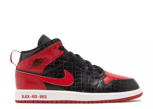 Кроссовки Air Jordan Air Jordan 1 Mid Ss Ps 'Black + Red = Bred', черный