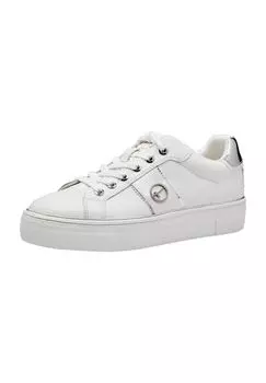 Кроссовки, эмблема, кожа, металлическая деталь, женские Tamaris, цвет White Silver