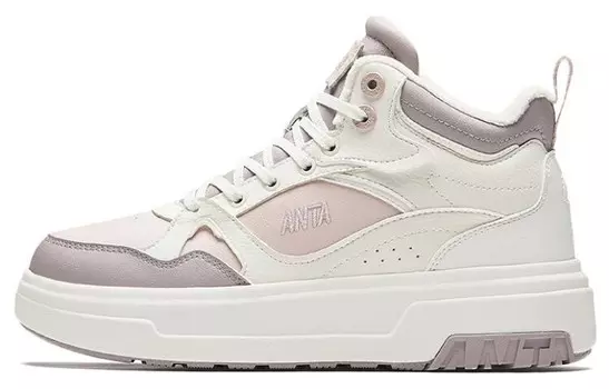 Кроссовки ANTA Skateboarding Shoes Women's High-top Sail/Coconut Milk/Platinum Violet, белый/фиолетовый