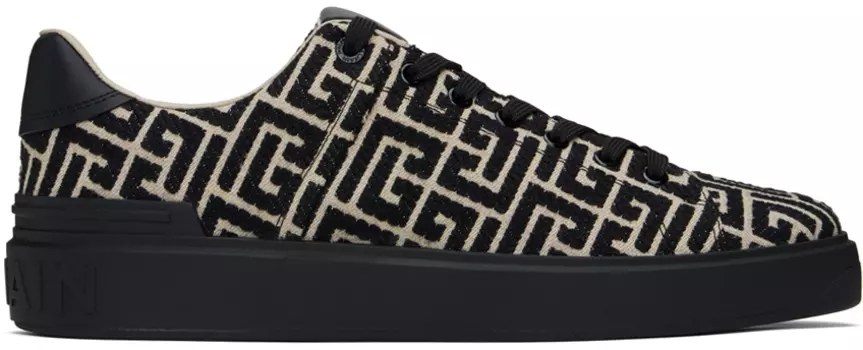 Кроссовки B-Court Jacquard Monogram черного и бежевого цветов Balmain