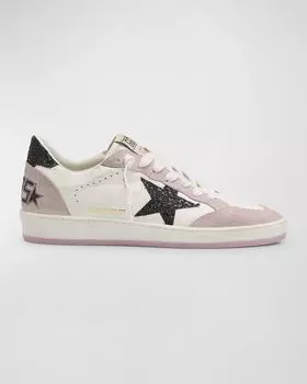 Кроссовки Ballstar из смешанной кожи с блестками Golden Goose, цвет White Pink Black