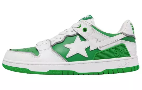 Кроссовки BAPE A BATHING APE Sk8 Sta #1 Ostrich Pack White Black, зеленый
