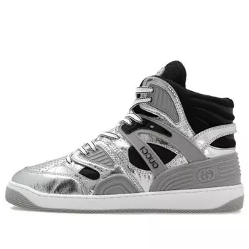 Кроссовки basket high 'silver black' Gucci, серебряный