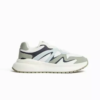 Кроссовки Bershka Chunky Sole Mesh, белый/серый/синий