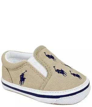 Кроссовки без шнуровки для мальчиков Polo Ralph Lauren Bal Harbour с вышитым логотипом (для младенцев), бежевый