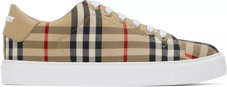 Кроссовки бежевого цвета в клетку и из кожи Burberry