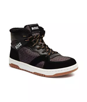 Кроссовки Boss Kidswear с элементами кожи, черный