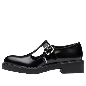 Кроссовки brushed-leather mary jane t-strap shoes 'black' Prada, черный