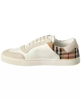 Кроссовки Burberry в клетку из ткани и кожи, белый