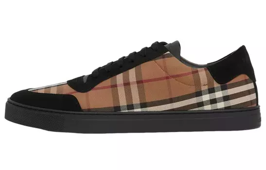 Кроссовки Burberry в винтажную клетку, коричневый / черный