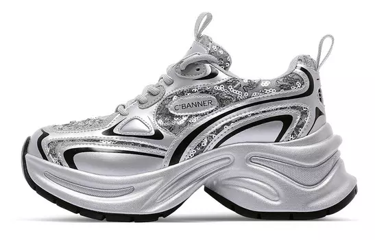 Кроссовки C°BANNER Chunky Sneakers Women's Low-top Silver Gray, серый
