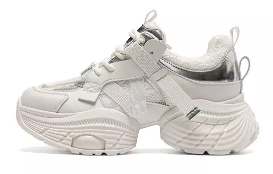Кроссовки C°BANNER Chunky Sneakers Women's Low-top White/Silver, белый/серебряный