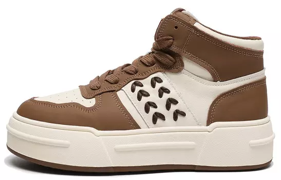 Кроссовки C°BANNER Skateboarding Shoes Women's High-top White/Brown, коричневый