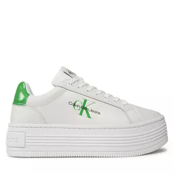 Кроссовки Calvin Klein Jeans Bold Platf Low Lace Lth Ml Met YW0YW01431 Bright White/Classic Green 0K7, белый