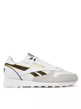 Кроссовки мужские Reebok Classic Leather кожаные с перфорацией, бело-серый