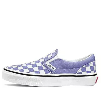 Кроссовки classic slip-on checkerboard kids blue/white Vans, белый