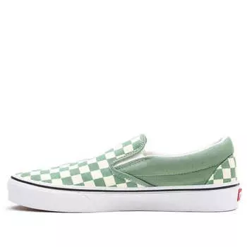 Кроссовки classic slip-on 'checkerboard - shale' Vans, зеленый