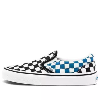 Кроссовки classic slip-on kids blue/white/black checkboard Vans, синий