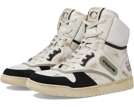 Кроссовки COACH Distressed Leather and Suede High-Top Sneaker, белый