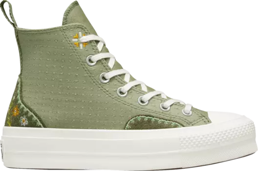 Кроссовки Converse Wmns Chuck Taylor All Star Lift Platform High Autumn Embroidery - Light Field Surplus, зеленый