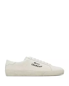 Кроссовки Court Classic Sl/06 с вышивкой из парусины и кожи Saint Laurent, цвет Ivory/Cream
