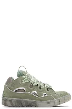Кроссовки цвета хаки из кожи с мраморной подошвой Lanvin