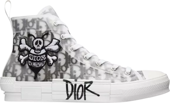 Кроссовки Dior B23 High Dior Oblique - Shawn Bee Embroidery Patch, белый
