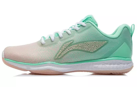 Кроссовки для бадминтона женские, низкие, персиково-оранжевые/флуоресцентные, изумрудно-зеленые Lining