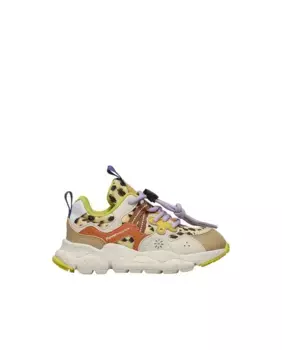 Кроссовки для девочек из экокожи и технической ткани с леопардовым принтом Naturino, бежевый