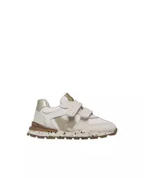 Кроссовки для девочек из замши и технической ткани с блестками Naturino, белый