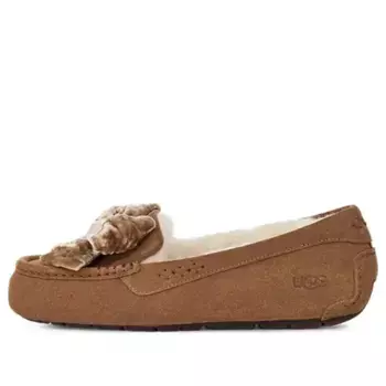 Кроссовки для отдыха мини-лоферы с пушистым бантом Ugg, коричневый