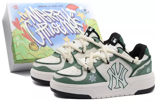 Кроссовки для скейтбординга Chunky Liner унисекс с низким верхом белого/зеленого цвета Mlb