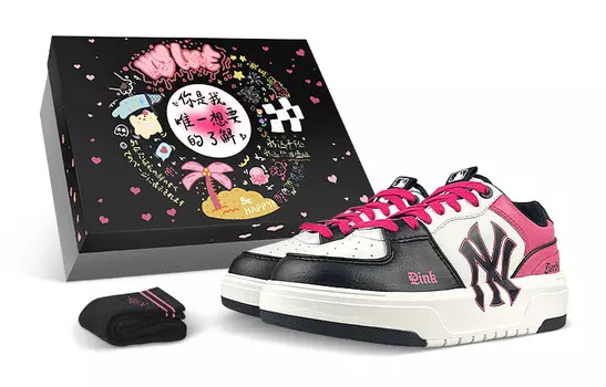 Кроссовки для скейтбординга Chunky Liner унисекс с низким верхом, черные/розовые/белые Mlb