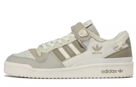 Кроссовки для скейтбординга FORUM женские низкие бежевый/зеленый/серый Adidas Originals